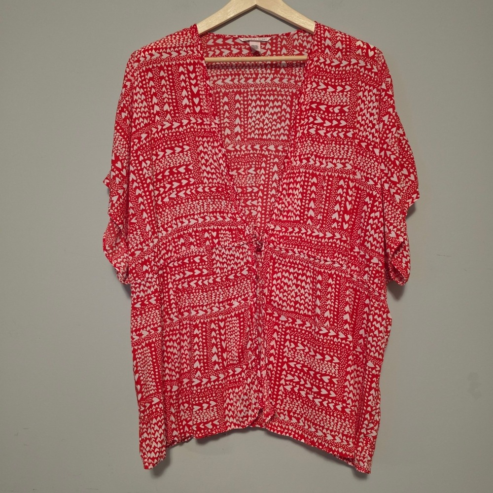 Victoria's Secret Heart Print Kimono Wrap Top Red White One Size O/S